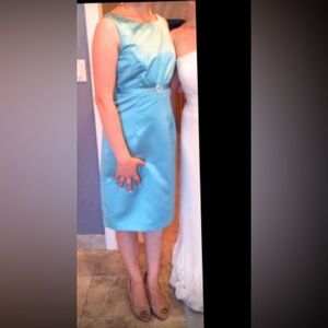 XS Turquoise/Aqua/Satin/Classy/Vintage/Retro/Party/Prom/Wedding/Dress/V back